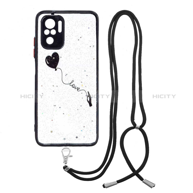 Coque Silicone Motif Fantaisie Souple Couleur Unie Etui Housse avec Laniere Strap Y01X pour Xiaomi Redmi Note 10 4G Noir Plus