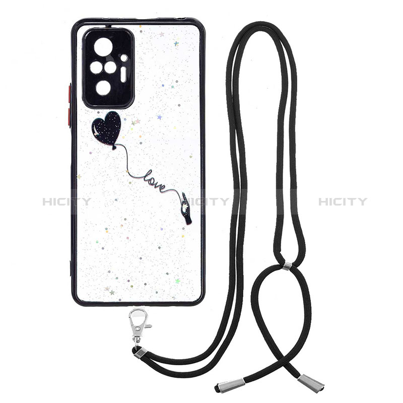 Coque Silicone Motif Fantaisie Souple Couleur Unie Etui Housse avec Laniere Strap Y01X pour Xiaomi Redmi Note 10 Pro Max Noir Plus