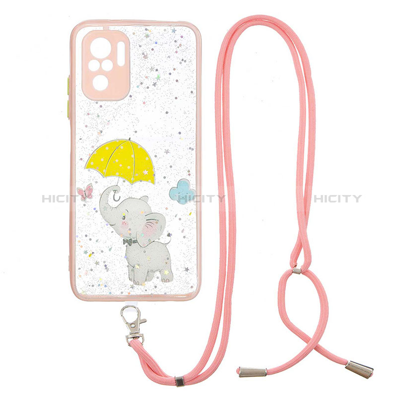 Coque Silicone Motif Fantaisie Souple Couleur Unie Etui Housse avec Laniere Strap Y01X pour Xiaomi Redmi Note 10S 4G Jaune Plus