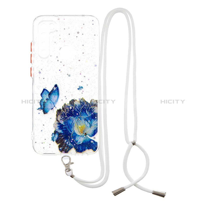 Coque Silicone Motif Fantaisie Souple Couleur Unie Etui Housse avec Laniere Strap Y01X pour Xiaomi Redmi Note 8 (2021) Bleu Plus