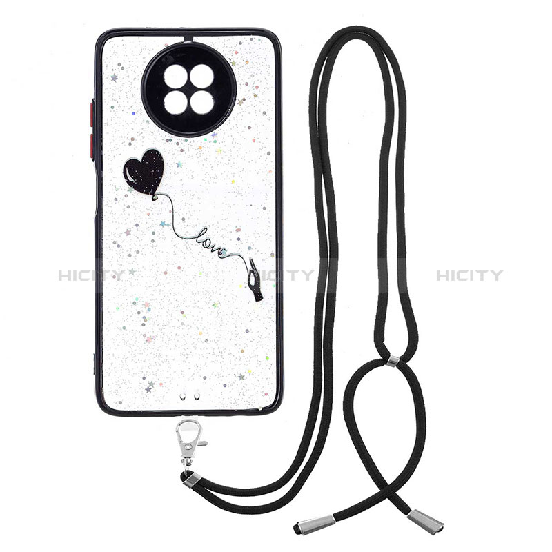 Coque Silicone Motif Fantaisie Souple Couleur Unie Etui Housse avec Laniere Strap Y01X pour Xiaomi Redmi Note 9 5G Noir Plus