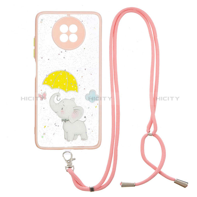 Coque Silicone Motif Fantaisie Souple Couleur Unie Etui Housse avec Laniere Strap Y01X pour Xiaomi Redmi Note 9T 5G Jaune Plus