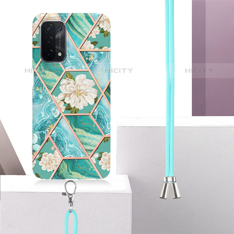 Coque Silicone Motif Fantaisie Souple Couleur Unie Etui Housse avec Laniere Strap Y02B pour Oppo A93 5G Plus