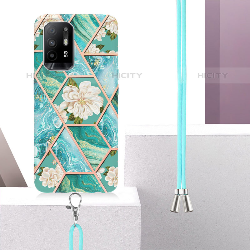 Coque Silicone Motif Fantaisie Souple Couleur Unie Etui Housse avec Laniere Strap Y02B pour Oppo A95 5G Plus