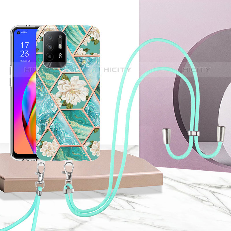 Coque Silicone Motif Fantaisie Souple Couleur Unie Etui Housse avec Laniere Strap Y02B pour Oppo F19 Pro+ Plus 5G Plus