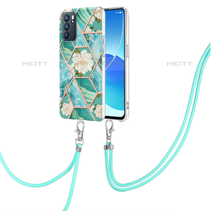 Coque Silicone Motif Fantaisie Souple Couleur Unie Etui Housse avec Laniere Strap Y02B pour Oppo Reno6 5G Plus