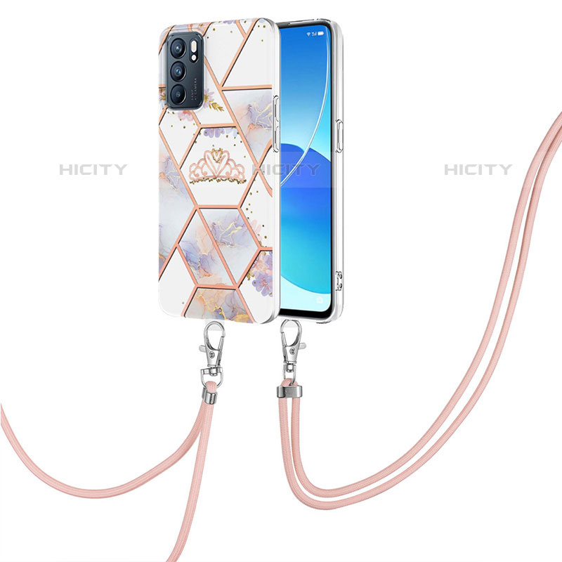 Coque Silicone Motif Fantaisie Souple Couleur Unie Etui Housse avec Laniere Strap Y02B pour Oppo Reno6 5G Plus