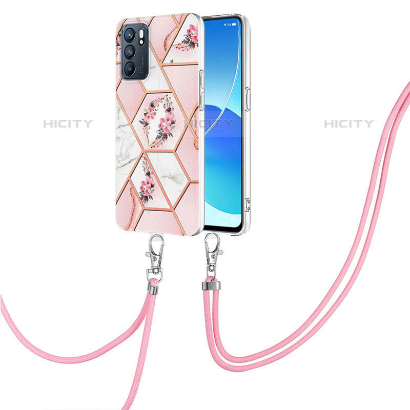 Coque Silicone Motif Fantaisie Souple Couleur Unie Etui Housse avec Laniere Strap Y02B pour Oppo Reno6 5G Plus