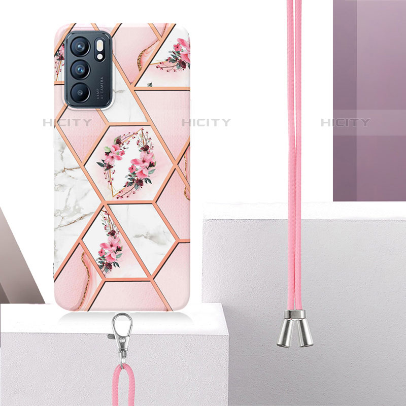 Coque Silicone Motif Fantaisie Souple Couleur Unie Etui Housse avec Laniere Strap Y02B pour Oppo Reno6 5G Plus