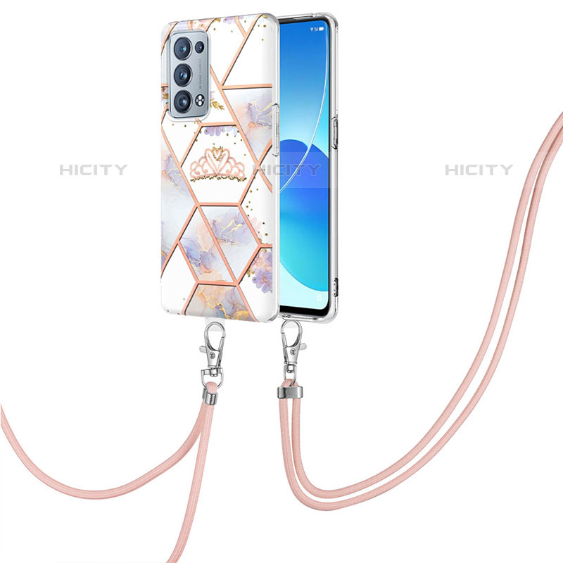 Coque Silicone Motif Fantaisie Souple Couleur Unie Etui Housse avec Laniere Strap Y02B pour Oppo Reno6 Pro 5G Gris Plus