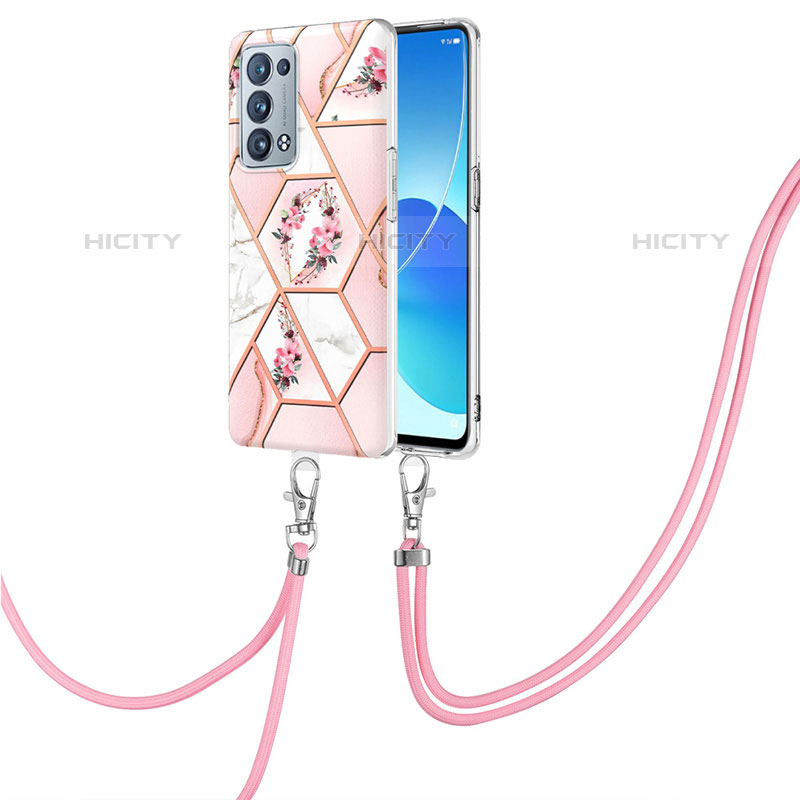 Coque Silicone Motif Fantaisie Souple Couleur Unie Etui Housse avec Laniere Strap Y02B pour Oppo Reno6 Pro 5G Plus