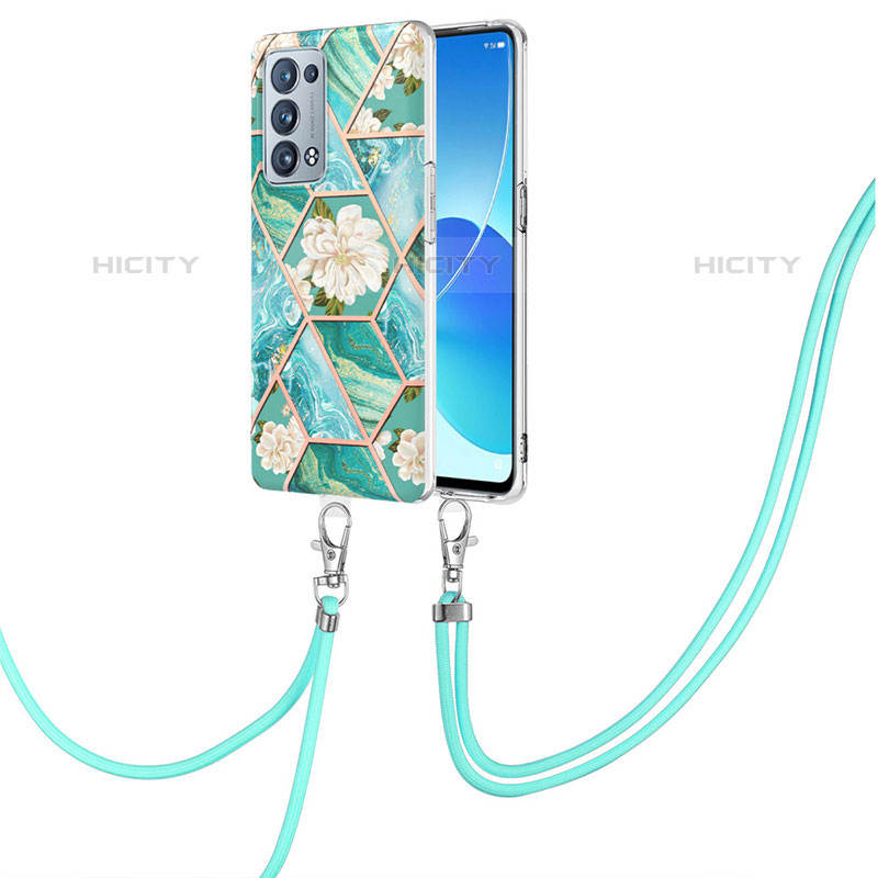 Coque Silicone Motif Fantaisie Souple Couleur Unie Etui Housse avec Laniere Strap Y02B pour Oppo Reno6 Pro 5G Plus