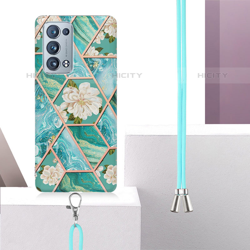 Coque Silicone Motif Fantaisie Souple Couleur Unie Etui Housse avec Laniere Strap Y02B pour Oppo Reno6 Pro 5G Plus