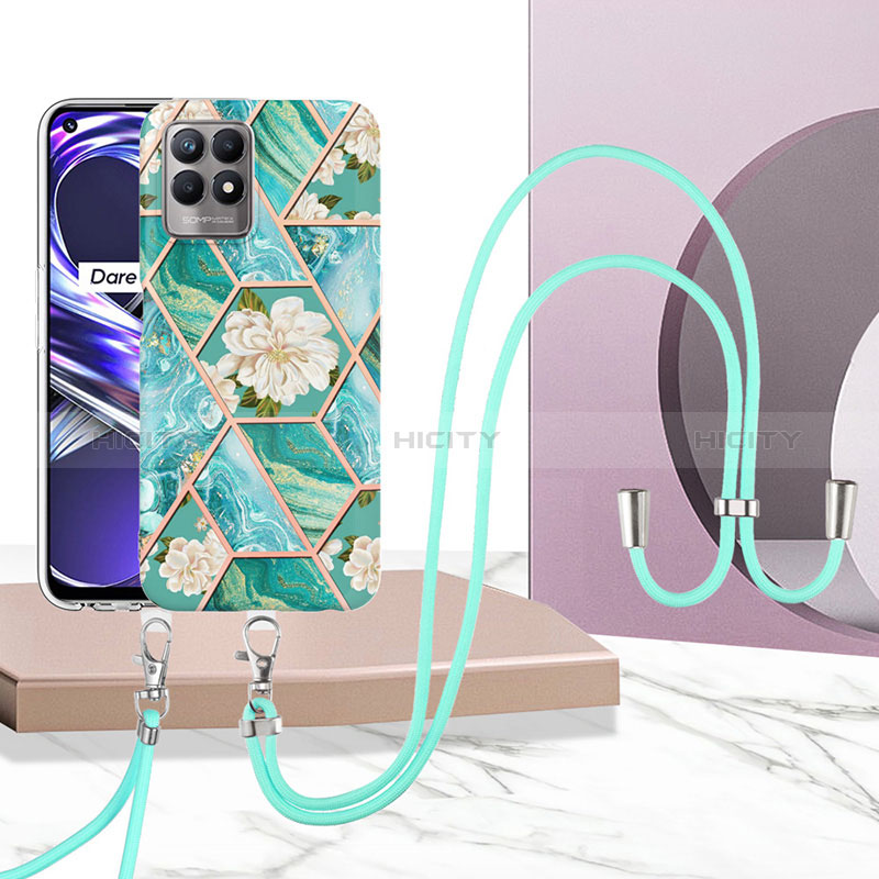 Coque Silicone Motif Fantaisie Souple Couleur Unie Etui Housse avec Laniere Strap Y02B pour Realme 8i Plus