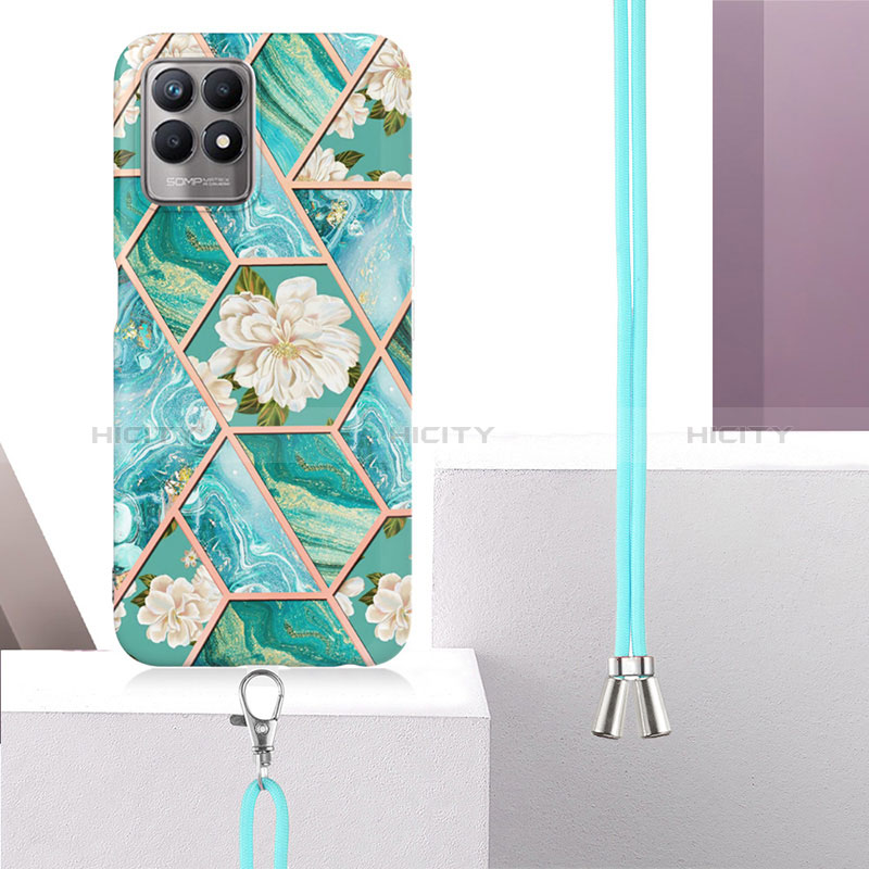 Coque Silicone Motif Fantaisie Souple Couleur Unie Etui Housse avec Laniere Strap Y02B pour Realme 8i Plus