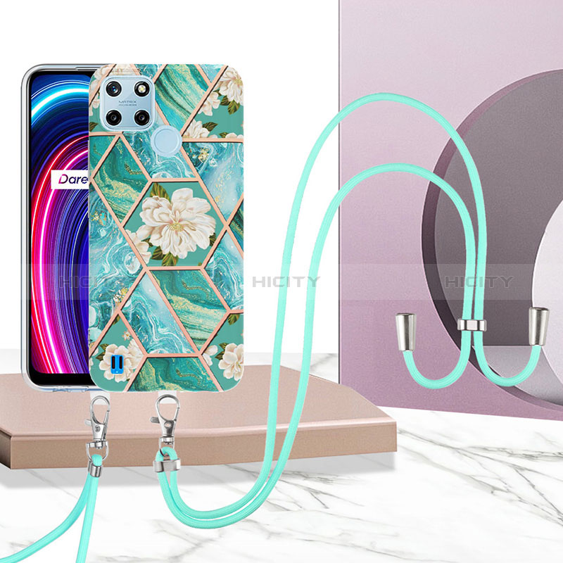 Coque Silicone Motif Fantaisie Souple Couleur Unie Etui Housse avec Laniere Strap Y02B pour Realme C21Y Plus