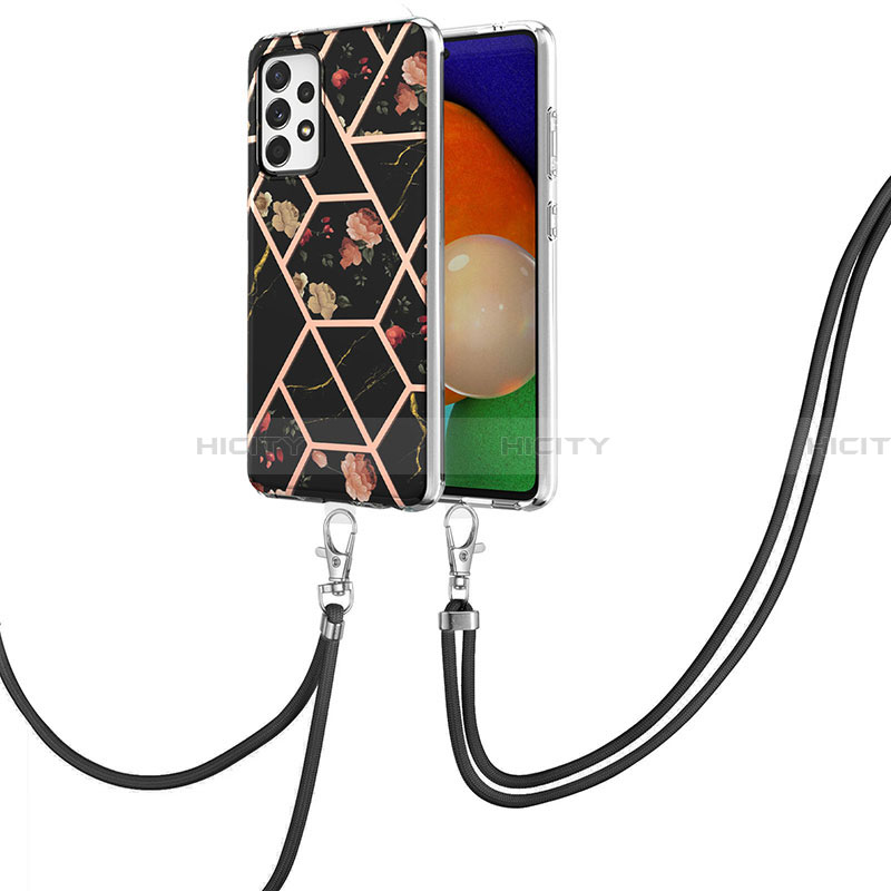 Coque Silicone Motif Fantaisie Souple Couleur Unie Etui Housse avec Laniere Strap Y02B pour Samsung Galaxy A13 4G Noir Plus