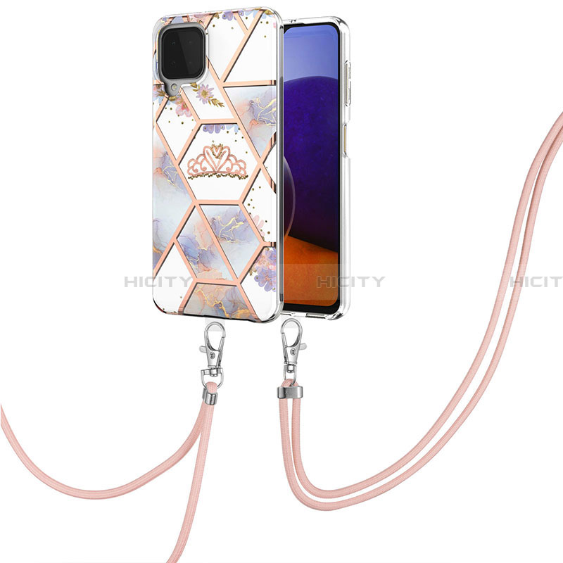 Coque Silicone Motif Fantaisie Souple Couleur Unie Etui Housse avec Laniere Strap Y02B pour Samsung Galaxy A22 4G Gris Plus