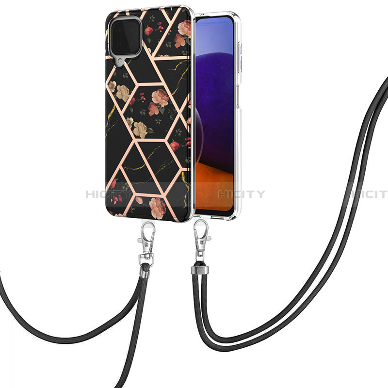 Coque Silicone Motif Fantaisie Souple Couleur Unie Etui Housse avec Laniere Strap Y02B pour Samsung Galaxy A22 4G Noir Plus