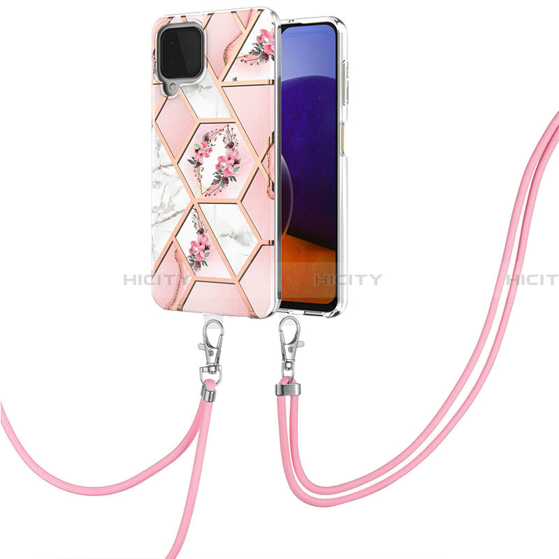 Coque Silicone Motif Fantaisie Souple Couleur Unie Etui Housse avec Laniere Strap Y02B pour Samsung Galaxy A22 4G Plus