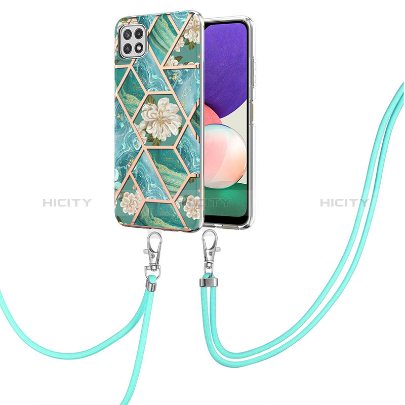 Coque Silicone Motif Fantaisie Souple Couleur Unie Etui Housse avec Laniere Strap Y02B pour Samsung Galaxy A22s 5G Plus