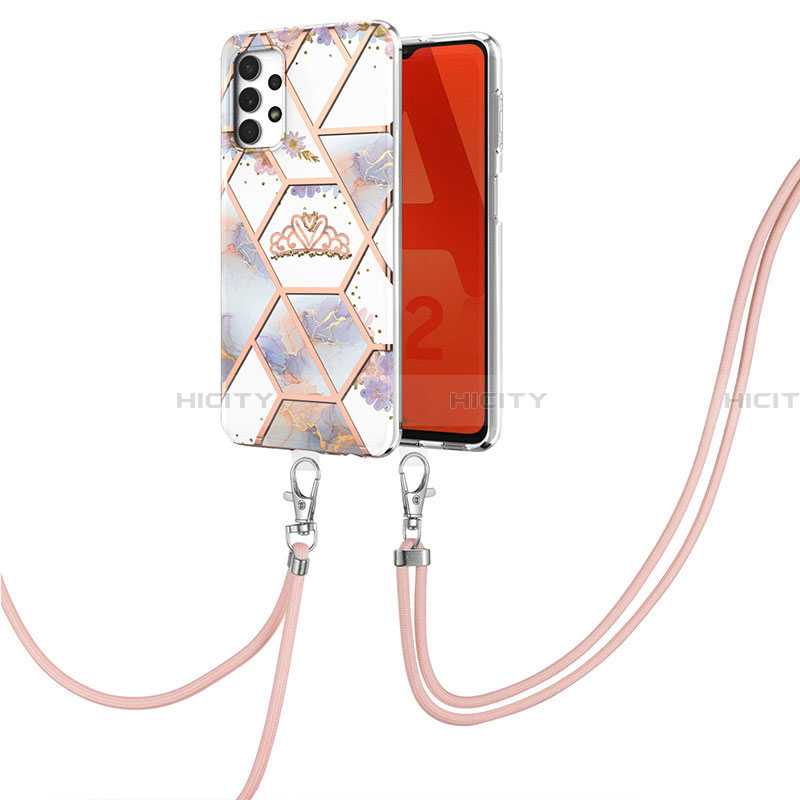 Coque Silicone Motif Fantaisie Souple Couleur Unie Etui Housse avec Laniere Strap Y02B pour Samsung Galaxy A32 4G Plus