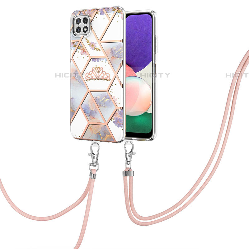 Coque Silicone Motif Fantaisie Souple Couleur Unie Etui Housse avec Laniere Strap Y02B pour Samsung Galaxy F42 5G Gris Plus