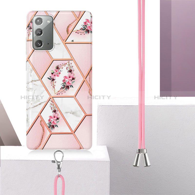 Coque Silicone Motif Fantaisie Souple Couleur Unie Etui Housse avec Laniere Strap Y02B pour Samsung Galaxy Note 20 5G Plus