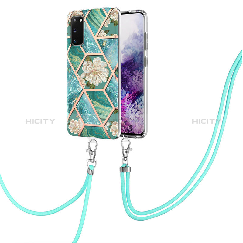 Coque Silicone Motif Fantaisie Souple Couleur Unie Etui Housse avec Laniere Strap Y02B pour Samsung Galaxy S20 5G Vert Plus