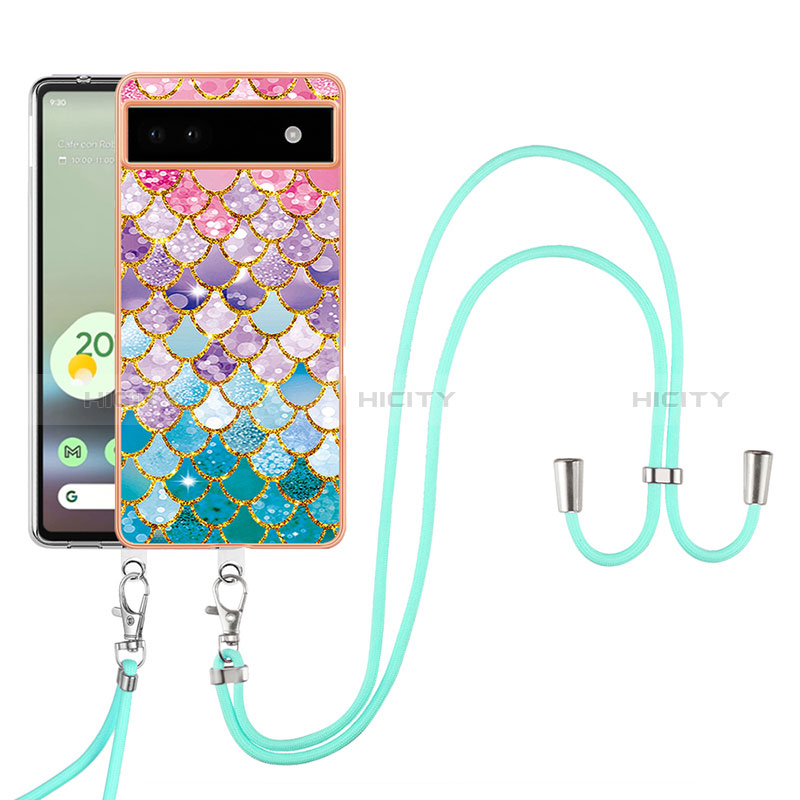 Coque Silicone Motif Fantaisie Souple Couleur Unie Etui Housse avec Laniere Strap Y03B pour Google Pixel 6a 5G Colorful Plus