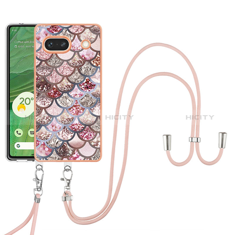 Coque Silicone Motif Fantaisie Souple Couleur Unie Etui Housse avec Laniere Strap Y03B pour Google Pixel 7a 5G Marron Plus