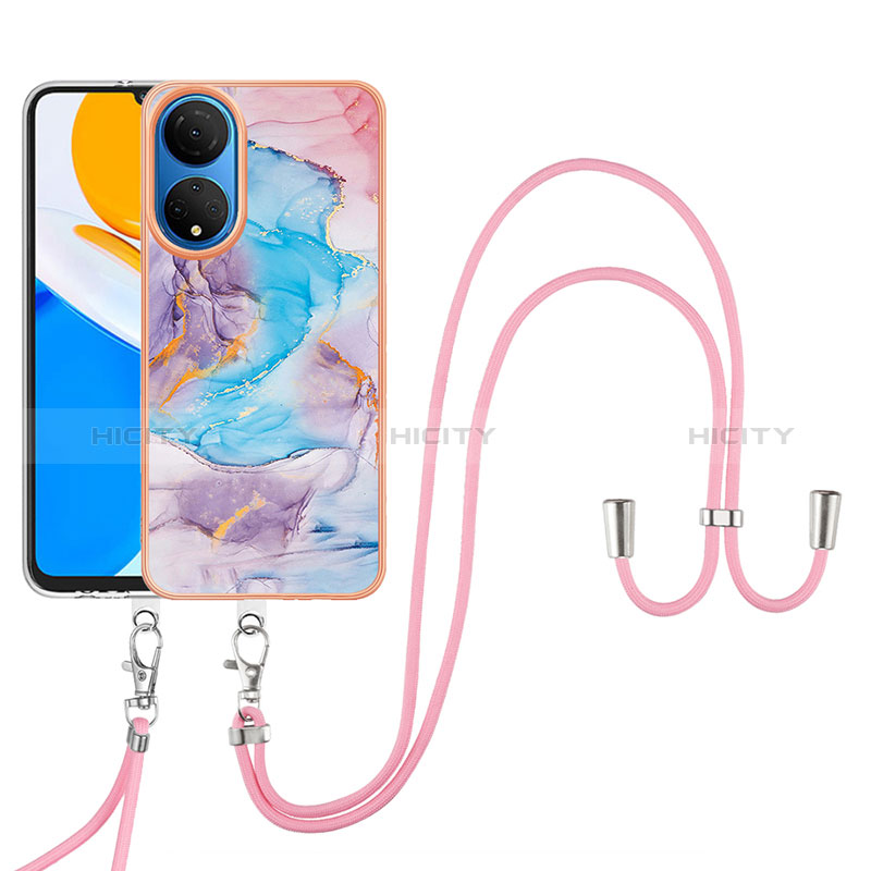 Coque Silicone Motif Fantaisie Souple Couleur Unie Etui Housse avec Laniere Strap Y03B pour Huawei Honor X7 Bleu Plus