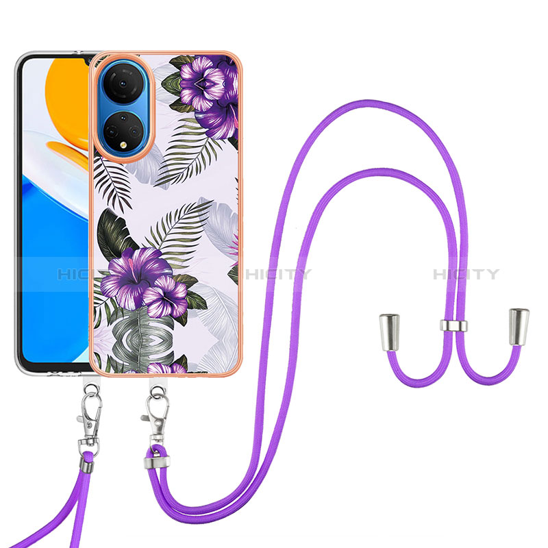 Coque Silicone Motif Fantaisie Souple Couleur Unie Etui Housse avec Laniere Strap Y03B pour Huawei Honor X7 Violet Plus