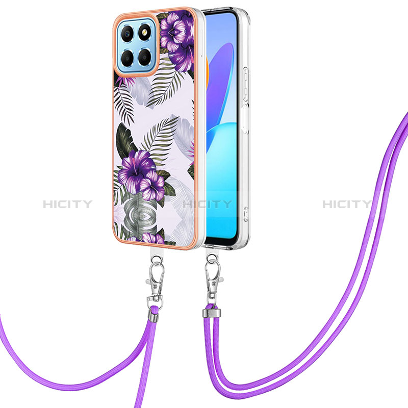 Coque Silicone Motif Fantaisie Souple Couleur Unie Etui Housse avec Laniere Strap Y03B pour Huawei Honor X8 5G Plus