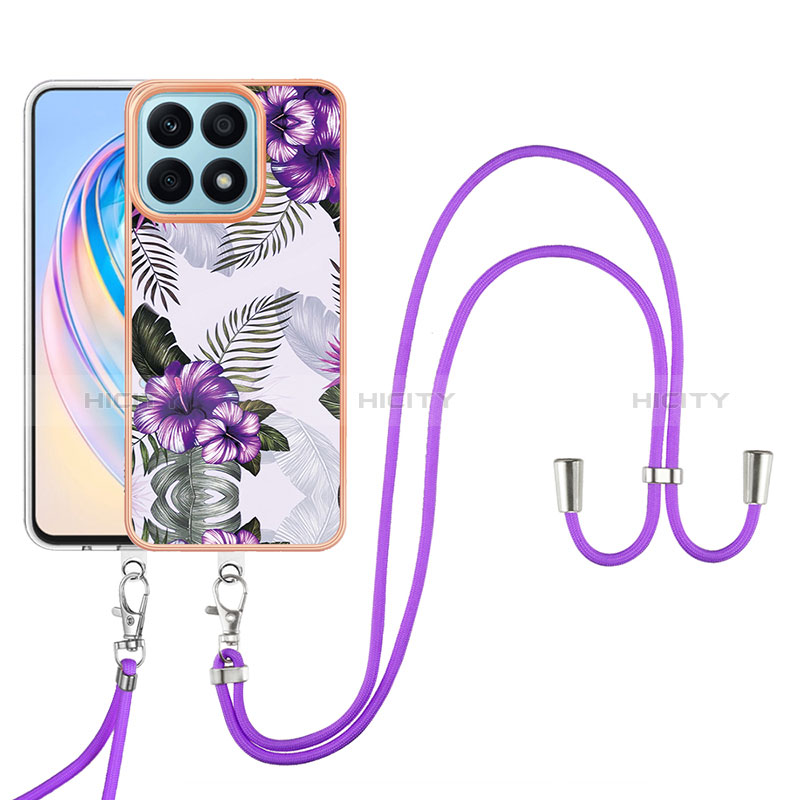 Coque Silicone Motif Fantaisie Souple Couleur Unie Etui Housse avec Laniere Strap Y03B pour Huawei Honor X8a 4G Plus