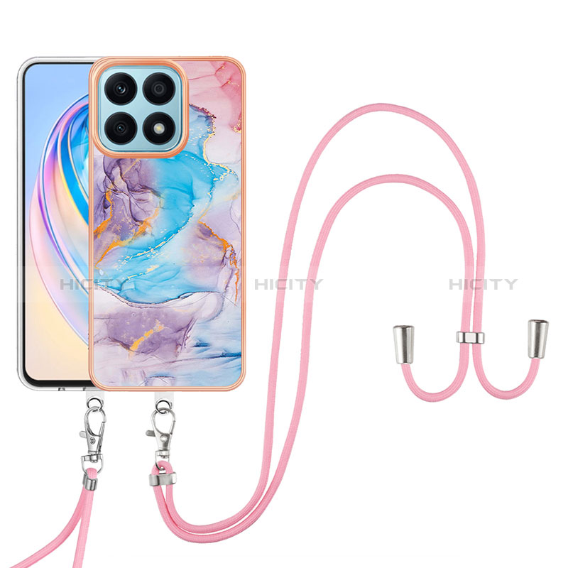 Coque Silicone Motif Fantaisie Souple Couleur Unie Etui Housse avec Laniere Strap Y03B pour Huawei Honor X8a 4G Plus