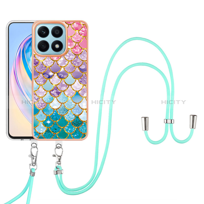 Coque Silicone Motif Fantaisie Souple Couleur Unie Etui Housse avec Laniere Strap Y03B pour Huawei Honor X8a 4G Plus