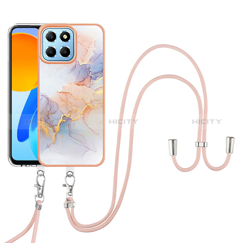 Coque Silicone Motif Fantaisie Souple Couleur Unie Etui Housse avec Laniere Strap Y03B pour Huawei Honor X8a 5G Plus