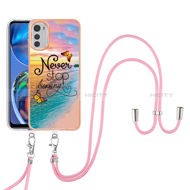 Coque Silicone Motif Fantaisie Souple Couleur Unie Etui Housse avec Laniere Strap Y03B pour Motorola Moto E32s Mixte Plus