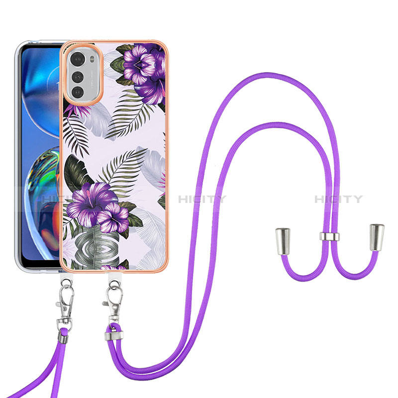 Coque Silicone Motif Fantaisie Souple Couleur Unie Etui Housse avec Laniere Strap Y03B pour Motorola Moto E32s Plus