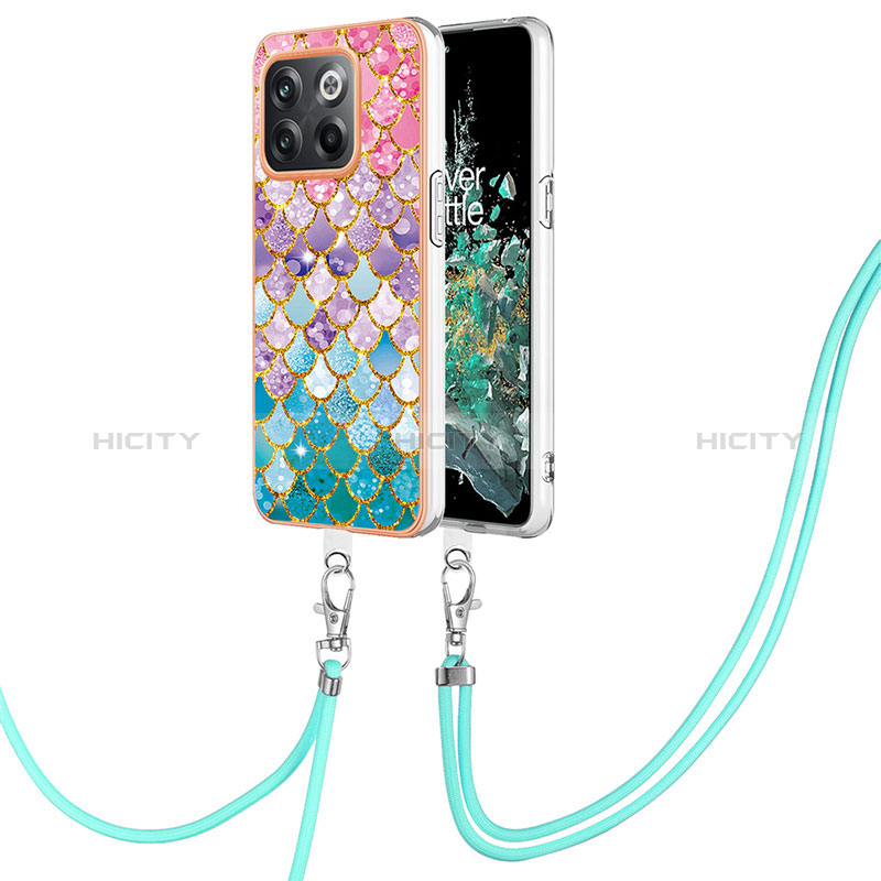 Coque Silicone Motif Fantaisie Souple Couleur Unie Etui Housse avec Laniere Strap Y03B pour OnePlus 10T 5G Colorful Plus