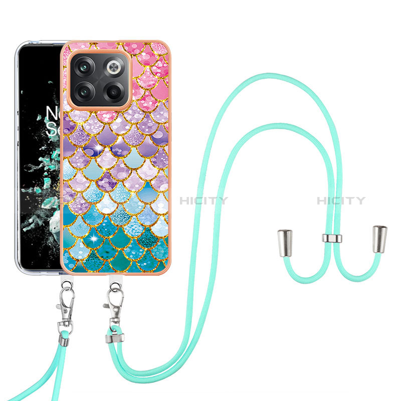 Coque Silicone Motif Fantaisie Souple Couleur Unie Etui Housse avec Laniere Strap Y03B pour OnePlus 10T 5G Plus