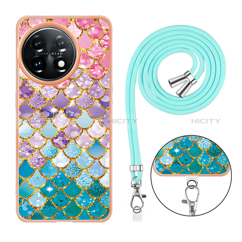 Coque Silicone Motif Fantaisie Souple Couleur Unie Etui Housse avec Laniere Strap Y03B pour OnePlus 11 5G Plus