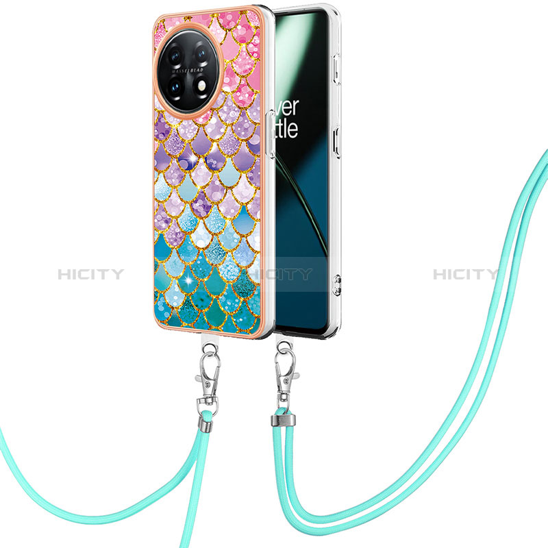 Coque Silicone Motif Fantaisie Souple Couleur Unie Etui Housse avec Laniere Strap Y03B pour OnePlus 11 5G Plus