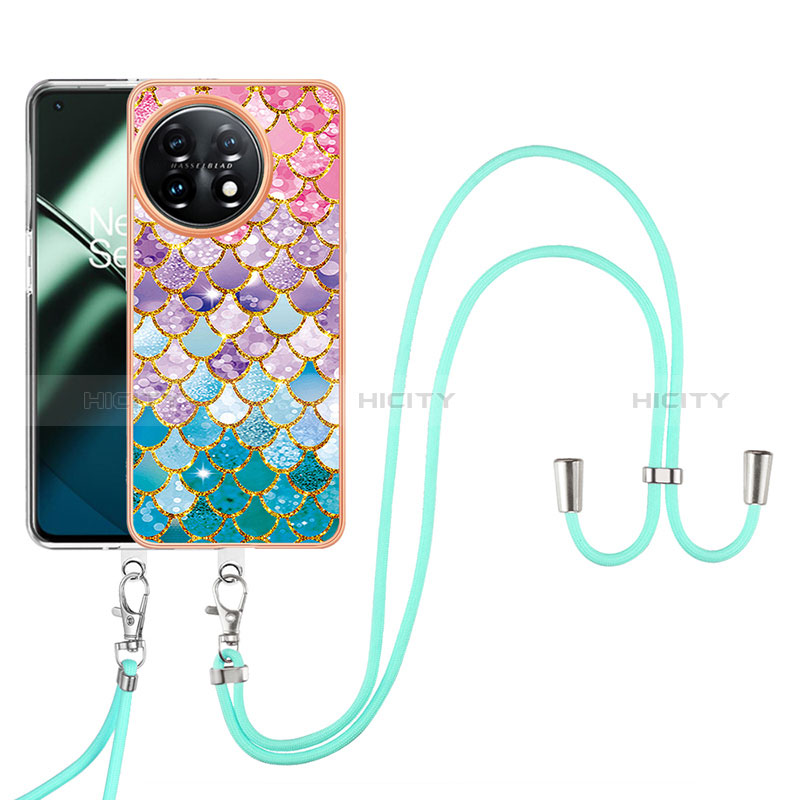 Coque Silicone Motif Fantaisie Souple Couleur Unie Etui Housse avec Laniere Strap Y03B pour OnePlus 11 5G Plus