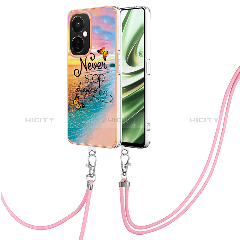 Coque Silicone Motif Fantaisie Souple Couleur Unie Etui Housse avec Laniere Strap Y03B pour OnePlus Nord CE 3 Lite 5G Plus