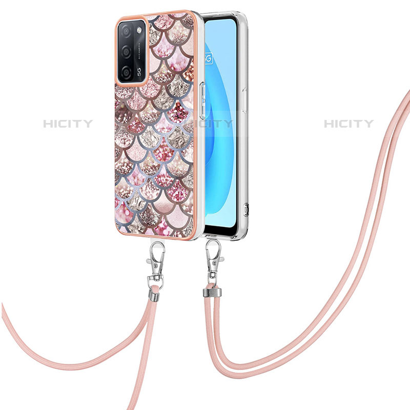 Coque Silicone Motif Fantaisie Souple Couleur Unie Etui Housse avec Laniere Strap Y03B pour Oppo A53s 5G Plus