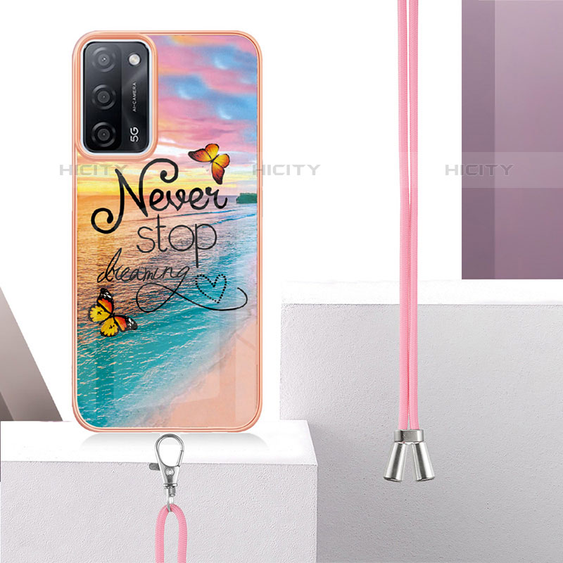 Coque Silicone Motif Fantaisie Souple Couleur Unie Etui Housse avec Laniere Strap Y03B pour Oppo A53s 5G Plus