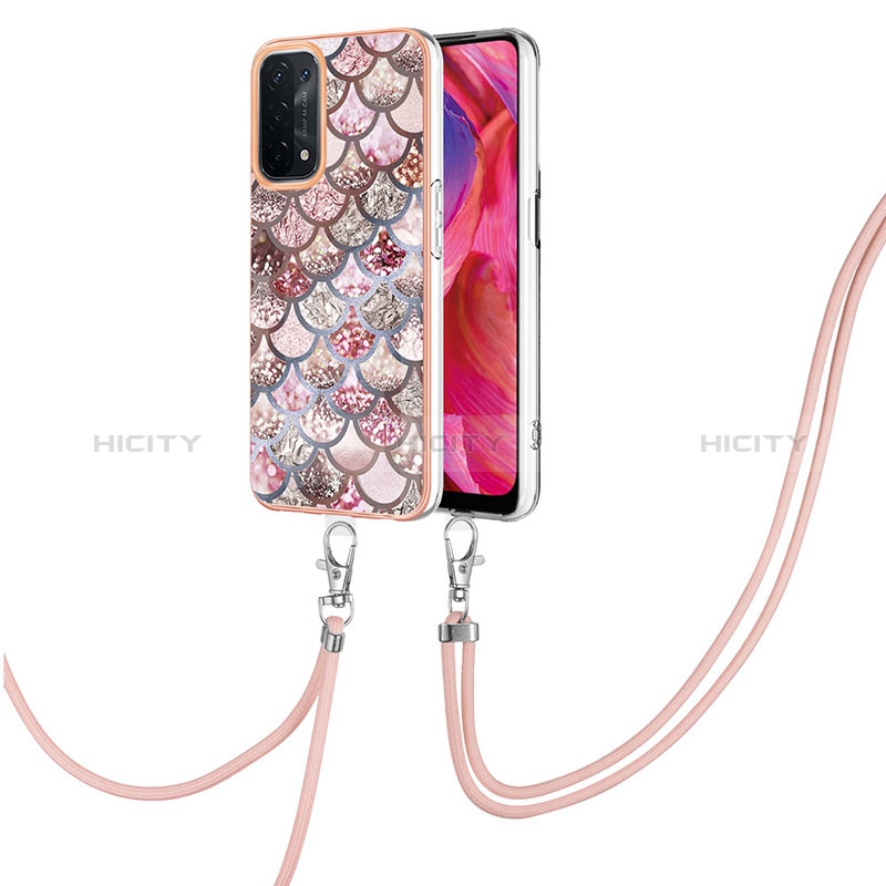 Coque Silicone Motif Fantaisie Souple Couleur Unie Etui Housse avec Laniere Strap Y03B pour Oppo A54 5G Plus