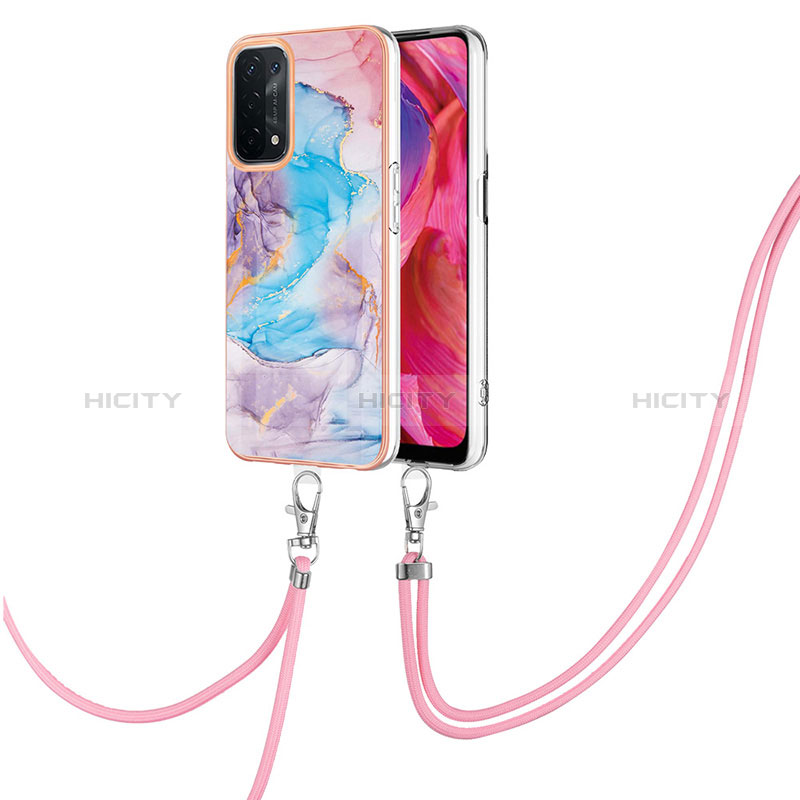 Coque Silicone Motif Fantaisie Souple Couleur Unie Etui Housse avec Laniere Strap Y03B pour Oppo A54 5G Plus